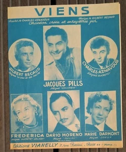 VIENS/CHANSON/CHARLES AZNAVOUR/GILBERT BÉCAUD/PARTITION ORIGINALE/DARIO MORENO - Picture 1 of 2