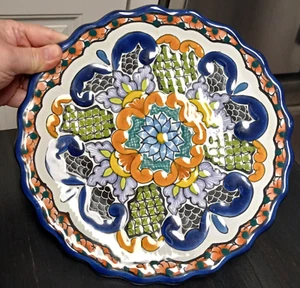 Mexico Folk Art Pottery Plate Hand Painted Hand Signed 10" Serving Platter - Picture 1 of 5