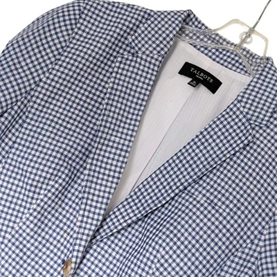 Talbots Blazer Womens 8P Blue White Gingham Linen Cotton Two Button Petite - Image 1 of 4
