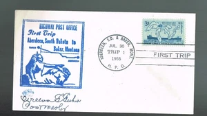 HIGHWAY POST OFFICE 1ST  TRIP FDC ABERDEEN , S.DAKOTA TO BAKER, MONTANA  1955 - Picture 1 of 2