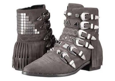 Botas al tobillo IVY KIRZHNER TALLA 8 39 de cuero nobuck gris estampada de motociclista occidental Foto 1 de 4