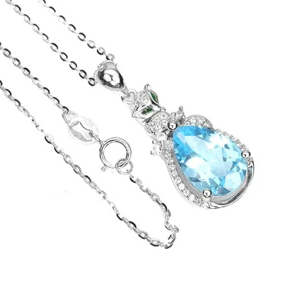 Collana in argento sterling 925 pera topazio blu cielo 13x9 mm topazio... - Immagine 1 di 4