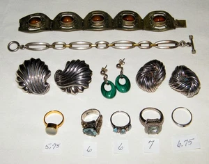 LOTE DE 9 JOYAS DE PLATA ESTERLINA + 1 Pulseras~Pendientes~Anillos~México~SAI~TSD de colección - Imagen 1 de 19