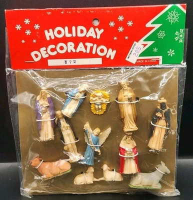 Vintage Christmas Nativity Set 12 Tiny Figures Merrilite 1985 Plastic Holiday - Image 1 of 4