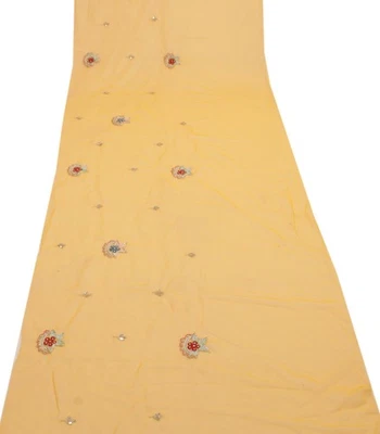 Sushila Vintage Amarillo Sari Remanente Mezcla Chatarra Georgette Tela Cuentas a Mano Foto 1 de 4