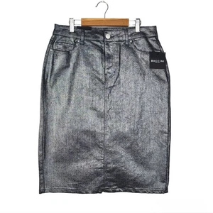 Falda Jean Baccini Plateada Metálica Denim Lápiz Falda Recta Elástica Talla 8 - Imagen 1 de 11