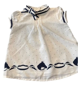 Janie Jack Equestrian Horse Navy White Blouse Lined Back Button Polka Dot Bow - Picture 1 of 8