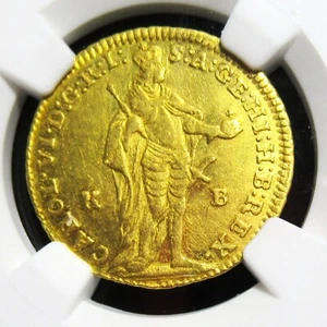 Hungary: Karl VI gold Ducat 1739-KB AU55 NGC, Kremnitz mint. - Picture 1 of 4