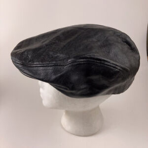 Vintage Lambskin Black Leather Made USA Flat Cap Union Label Size X-Large