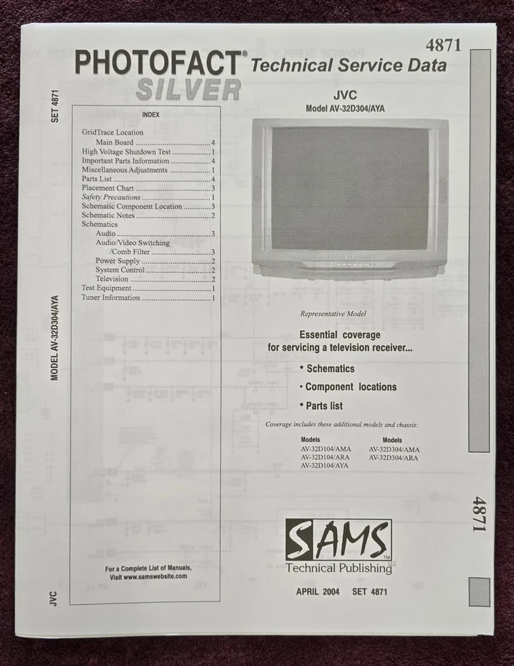 Manual de servicio Sams Photofact 4871 para JVC AV-32D304/AYA, AV-32D104/AMA Foto 1 de 1