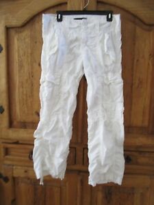 Billy Blues White Cotton Cargo Pants Pockets Drawstring Hem Size 10