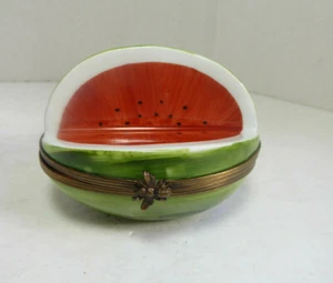 Peint Main Limoges France Hinged Watermelon Shaped Trinket Box - Picture 1 of 13