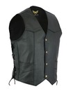 Men Classic Side Laces Sleeveless Motorcycle Biker Leather Waistcoat Vest Black