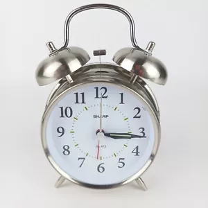Sharp Alarm Clock Vintage Style Twin Bell Analog Clock. Retro Chrome Decor - Picture 1 of 10