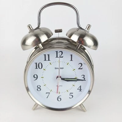 Sharp Alarm Clock Vintage Style Twin Bell Analog Clock. Retro Chrome Decor  - Image 1 of 4