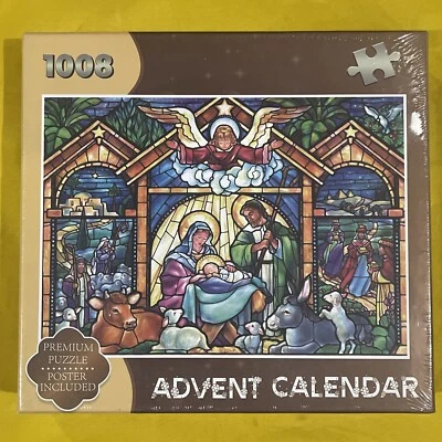 1008 Pc. Jigsaw Puzzle Advent Calendar Stained Glass Nativity Scene Christmas! - Image 1 of 4