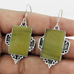 Women Gift Serpentine Gemstone Earrings 925 Sterling Silver Jewelry C34 - Picture 1 of 5