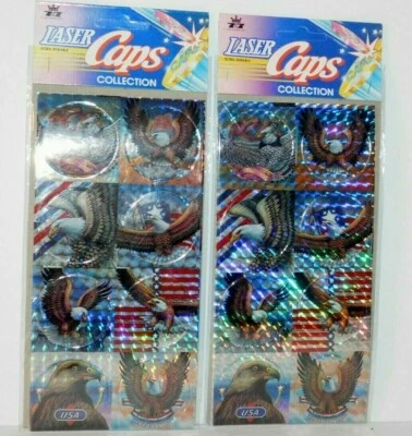 VTG LASER CAPS '94 Pogs Slammin' Milk Cap Game USA Collection Eagle New 2 packs - Image 1 of 4