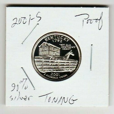 2001 S Kentucky PROOF 90% Silver STATE QUARTER 1792 Horse Stable LOW Mintage ST Cover