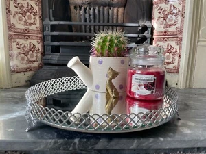 Bandeja redonda con espejos plateados, elegante porción de bebida, decoración de mesa de tocador - Imagen 1 de 12