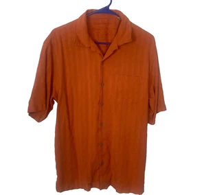 TOMMY BAHAMA Men Silk Shirt Button Front Short Sleeve Sz M Orange Travel H-54 - Picture 1 of 11
