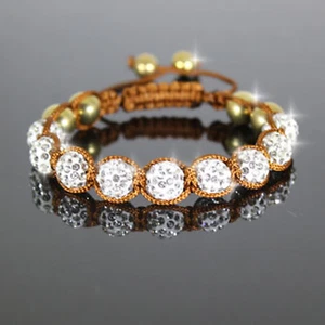 Pulsera Shamballa marrón 10mm Cubik circonita bolas, ajustable, nueva   - Imagen 1 de 1