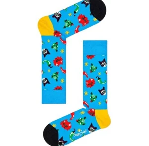 HAPPY SOCKS Women's Blue Combed Cotton Chili Cat Crew Sock Size 5.5-9.5 NWT - Picture 1 of 1