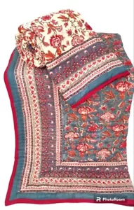 Ethnische Indische Hand Blockdruck Winter Baumwolle Quilt Razai Tagesdecke Üb... - Bild 1 von 12