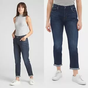 GAP Mid-Rise Girlfriend Jeans With Washwell In Dark Indigo Wash 26. - Picture 1 of 9