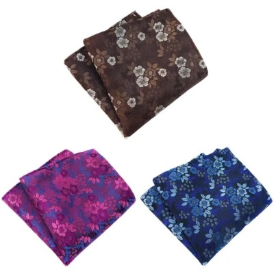 3 PCS Mens Elegant Floral Flowers Pattern Hanky Pocket Square Handkerchief - Image 1 of 3