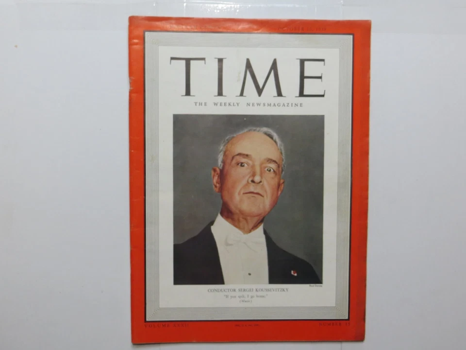 Time Magazine October 10 1938 Vol 32 #15 Russian Conductor Serge Koussevitzky 7X - Image 1 of 1
