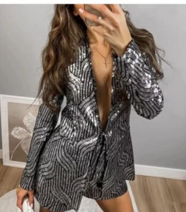 Zara Sequin blazer Size M Silver Bloggers favorite💐 - Picture 1 of 9