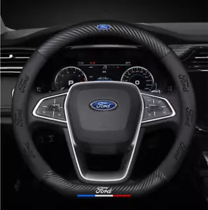 15" PU Leather+Carbon fiber Steering Wheel Cover For 1901-2024 Ford All Cars - Picture 1 of 13