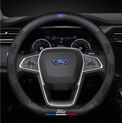 15" PU Leather+Carbon fiber Steering Wheel Cover For 1901-2024 Ford All Cars - Image 1 of 4