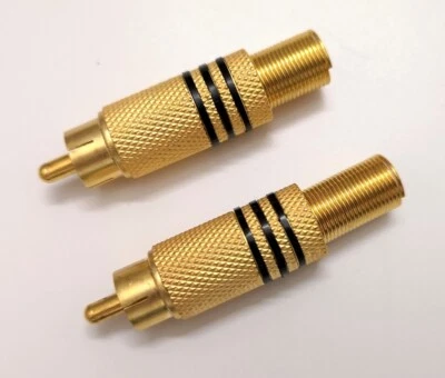 Conector RCA Macho Para Soldar De Metal - Dorado Y Negro - Pack De 2 Unidades - Imagen 1 de 2