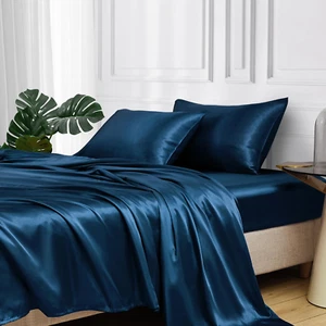 Satin Bed Sheets, Full Size Sheets Set, 4 Pcs Silky Bedding Set with 15 Inches D - Picture 1 of 8