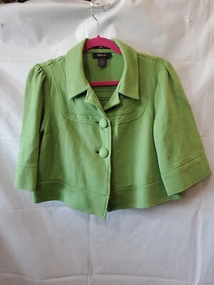 Style & Co Cropped Lime Green Jacket Cape Style Button Up 3/4 Sleeve Retro Sz 4 - Image 1 of 4