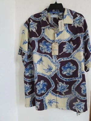 CARIBBEAN ROUNDTREE & YORK MEN'S HAWAIIAN FLORAL PRNT SILK SHIRT, XL, MULTI, NWT - Image 1 of 4