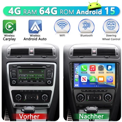Für Skoda Octavia II 1Z3 1Z5 Android 15 Autoradio 4+64G CarPlay BT GPS WiFi Nav - Bild 1 von 4