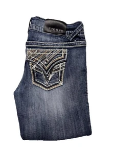 Vigoss Womens Jeans Capri New York Blue Denim Medium Wash Embroidered Bling Sz 5 - Picture 1 of 13