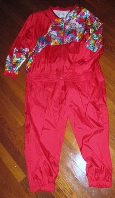 TRAJE DEPORTIVO VINTAGE AÑOS 80 90 MUJER NAILON, ROJO CON FLORES, ACENTO DEPORTIVO, XL Foto 1 de 4