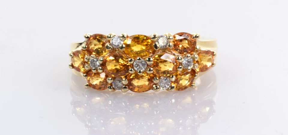 EFFY Orange Sapphire & Diamond Cluster Ring 14k Yellow Gold 2.60 Carats Size 7 - Image 1 of 4