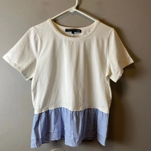 Veronica Beard Betts Scoop Neck White Blue Striped Top Size Large - Picture 1 of 5