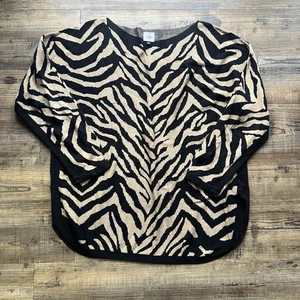 CAbi Womens Dani Pullover Zebra Dazzle Stripe  Sweater Brown/Black Size Large - Picture 1 of 6
