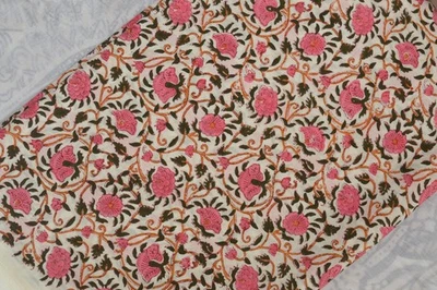 Hand Block Floral Print 100%Cotton 2 Yard Fabric NO TARRIF CHARGES 100%✅ZK_163 - Image 1 of 4