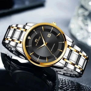 Herren Armbanduhr Edelstahl Luxus Strass Blau Gold 43mm Quarz Business Uhr - Bild 1 von 4