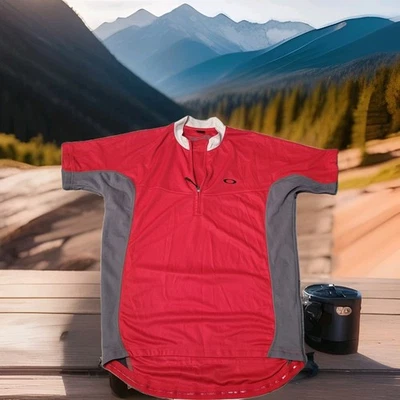🚴Jersey de ciclismo Oakley adulto mediano rojo gris 1/4 cremallera manga corta🚴 Foto 1 de 4