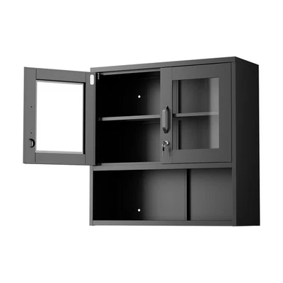 Wall-Mounted Metal Storage Cabinet with Sensor Light & Glass Doors for Garage - Image 1 of 4