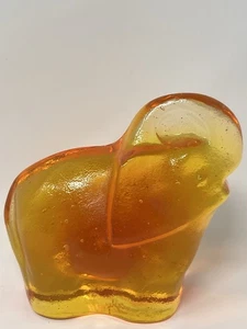 Blenko Glass Elephant Paperweight Trunk Up Yellow Orange Art Glass Figurine - Picture 1 of 9