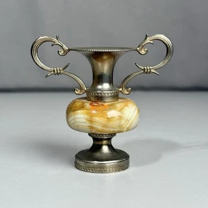 Vintage Banded Onyx & Silver Toned Miniature Vase Urn Trophy Style ~ 3.5" Tall - Picture 1 of 15